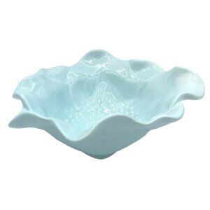 M Studios Light Blue Flower Shaped Ceramic Bowl Floral Cottage Core